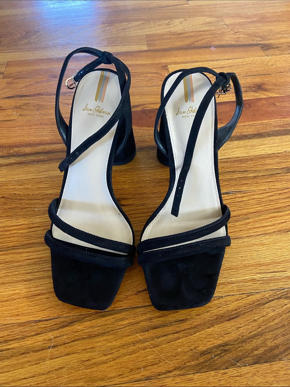Sam Edelman Black Suede Strappy Block Heel Sandals